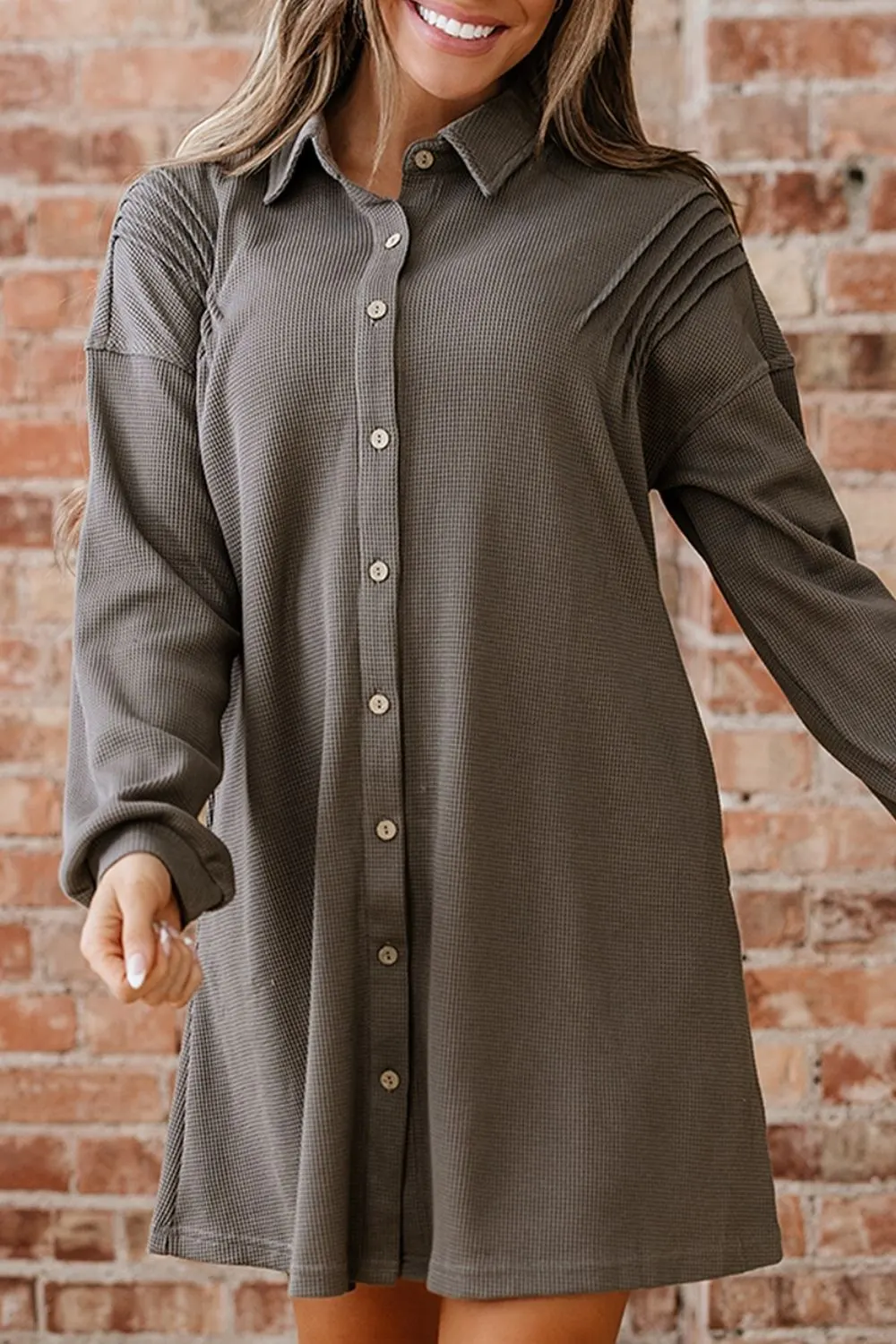 Casual Button-Down Dress with Pockets 7