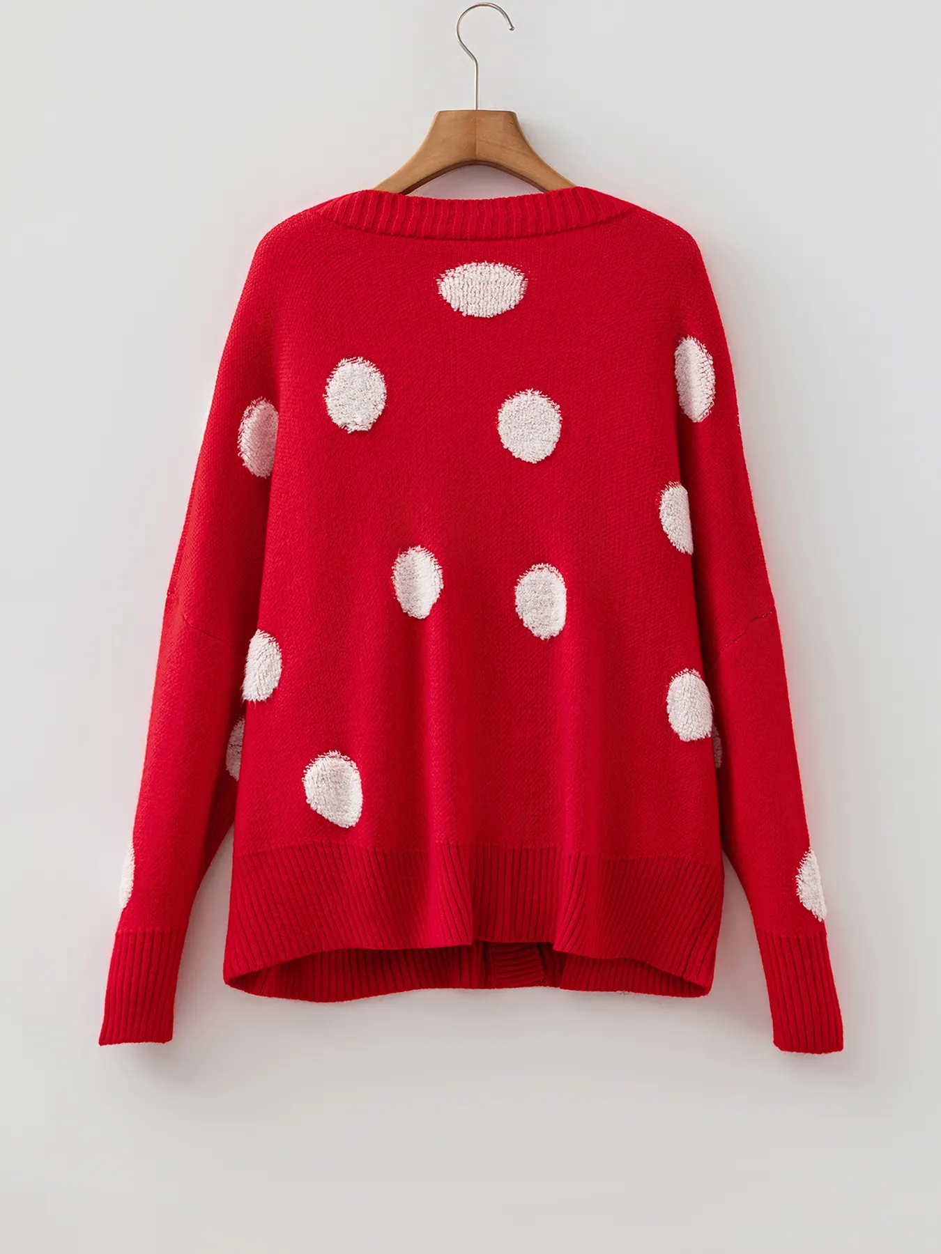 Polka Dot Button Front Oversized V Neck Cardigan 6