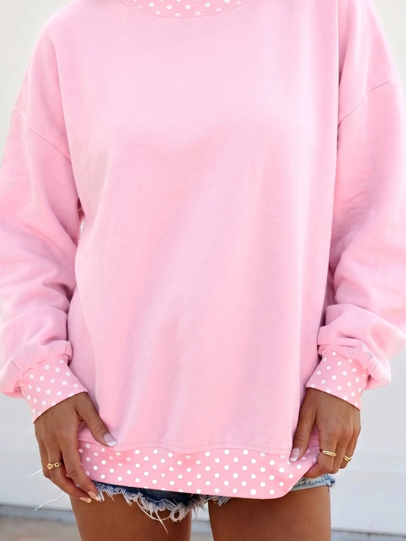 Polka Dot Trim Casual Sweatshirt 3