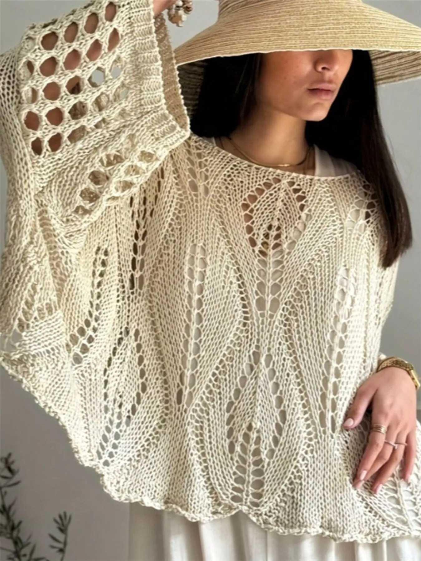 Boat Neck Crochet Knit Cover Up 2