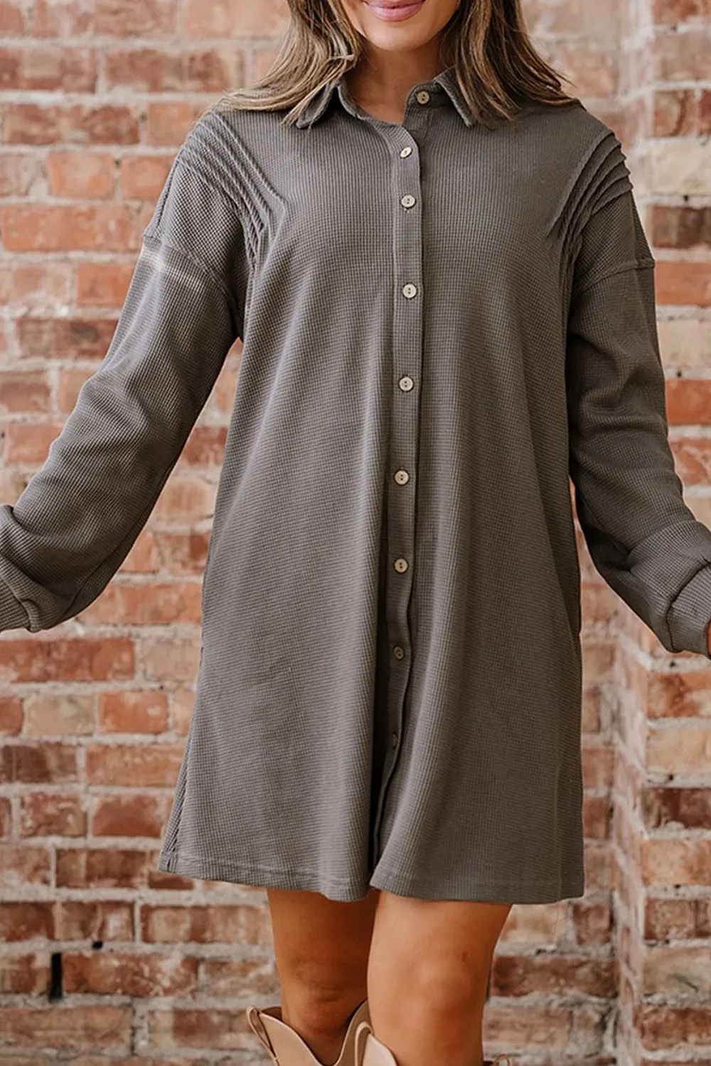 Casual Button-Down Dress with Pockets 4