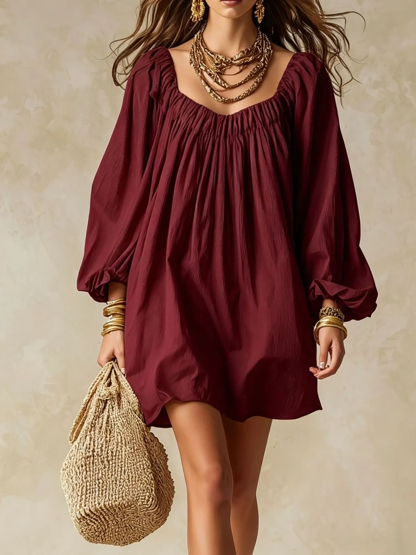Flowy Balloon Sleeve Mini Dress 12