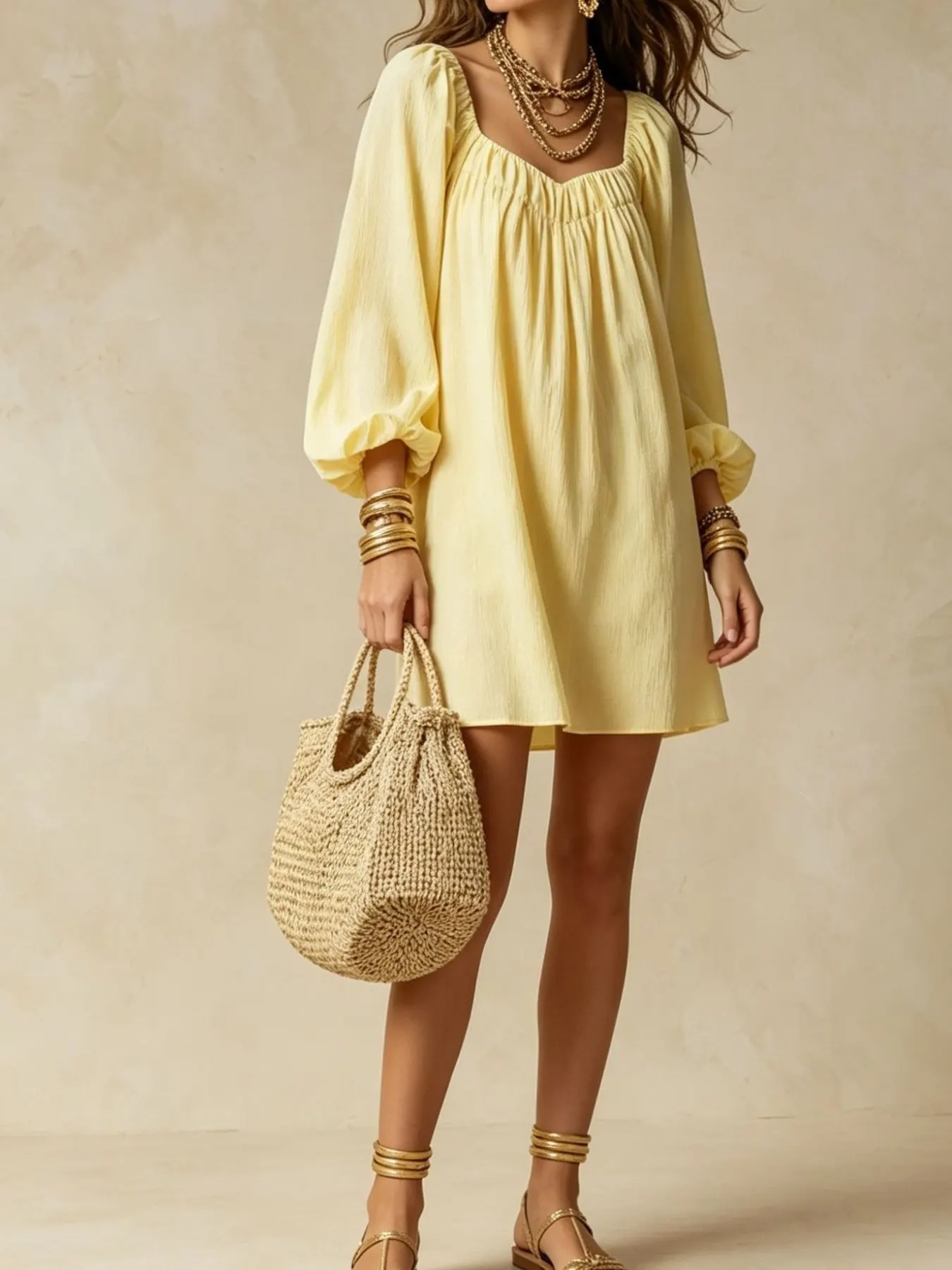 Flowy Balloon Sleeve Mini Dress 4