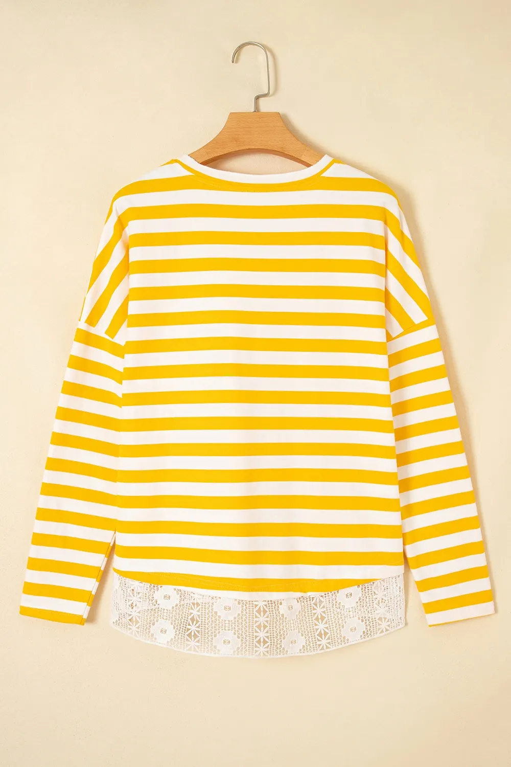 Stripe Striped Lace Patchwork V Neck Long Sleeve Top 4