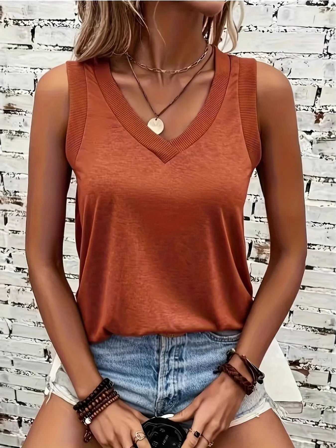 V-Neck Ribbed Trim Tank
