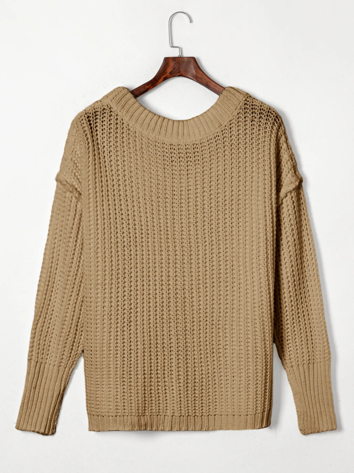 Ribbed Knit Round Neck Slouchy Chunky Sweater 14