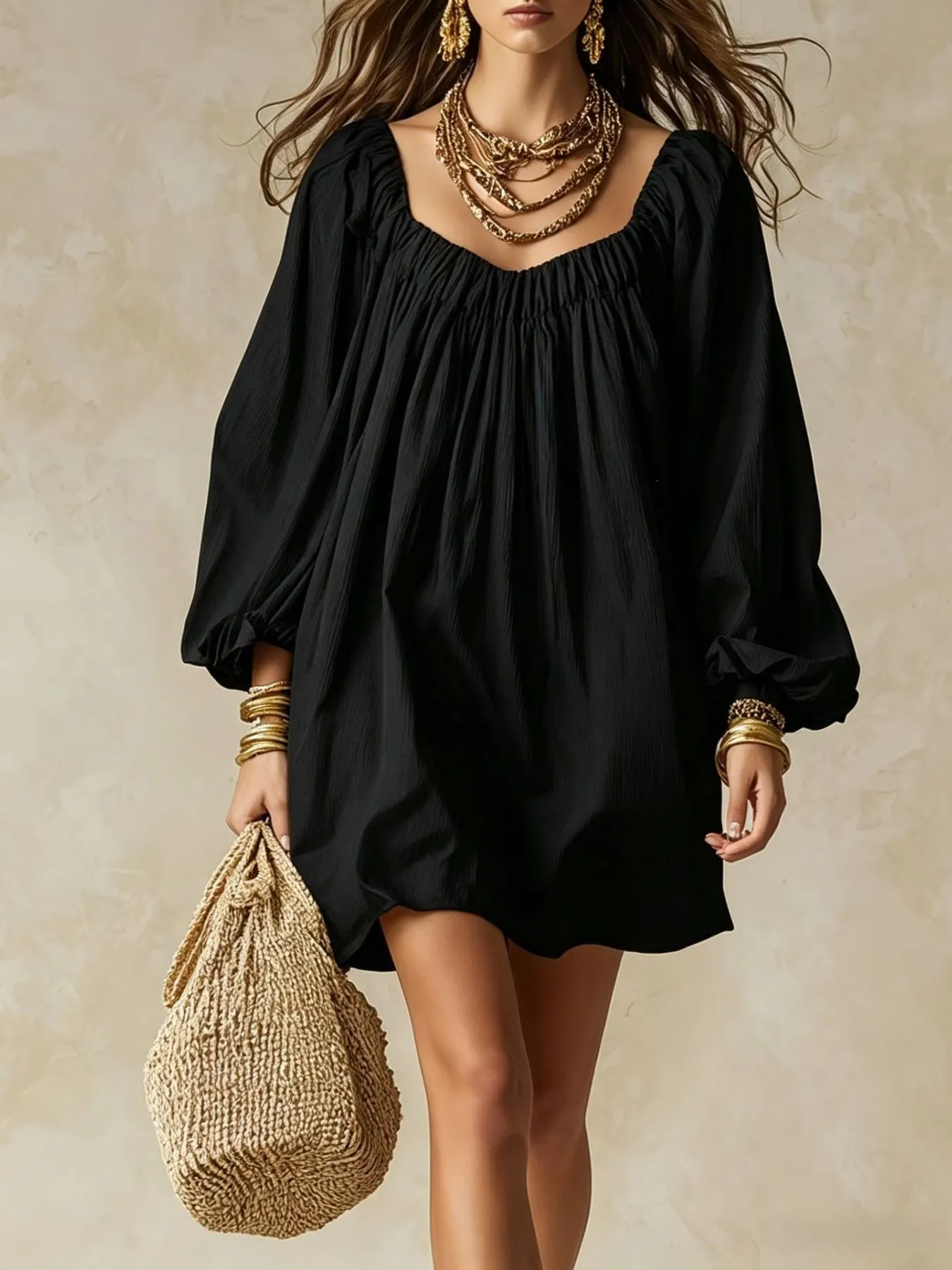 Flowy Balloon Sleeve Mini Dress 11