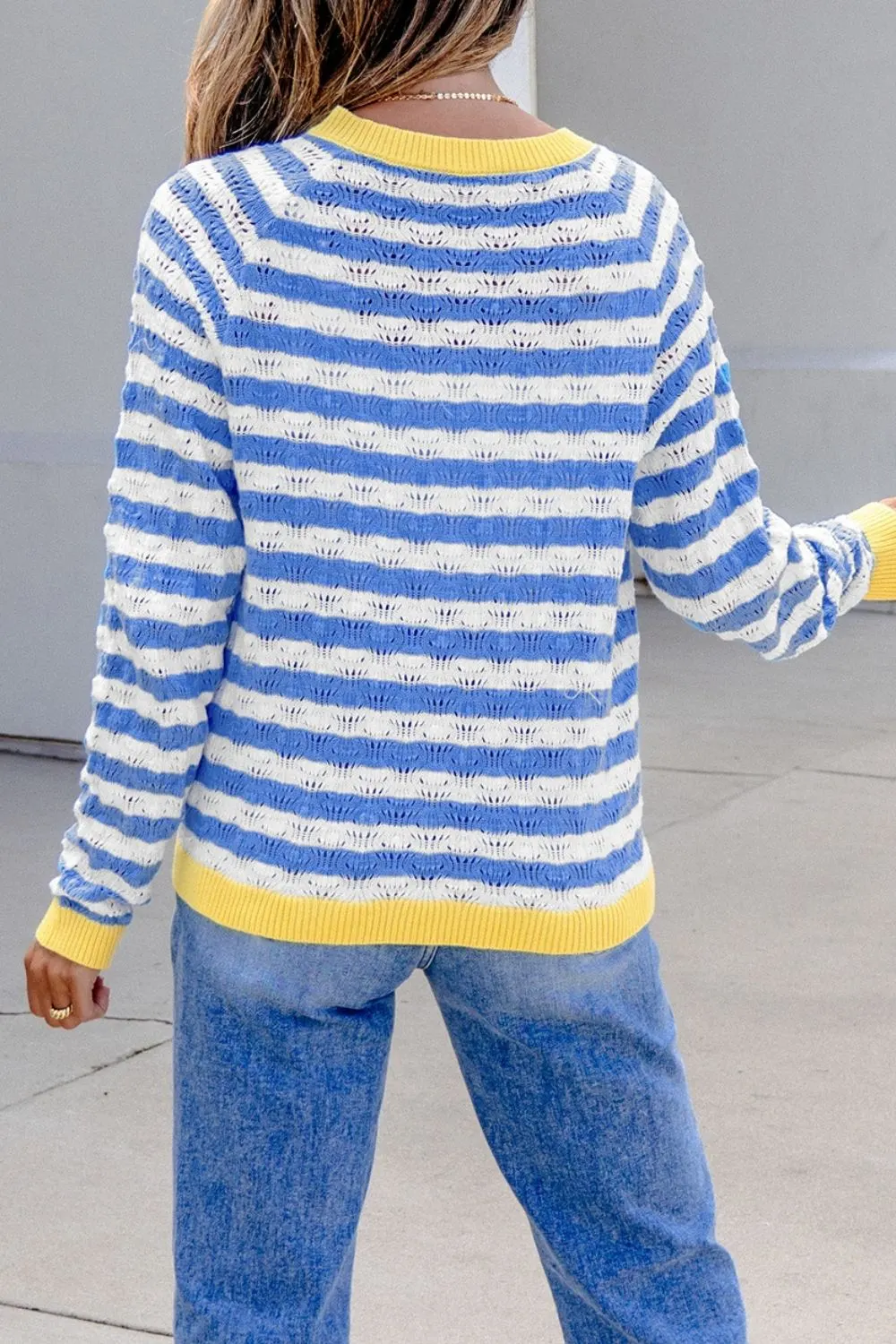 Stripe Striped Colorblock Drop Shoulder Pullover Sweater 7
