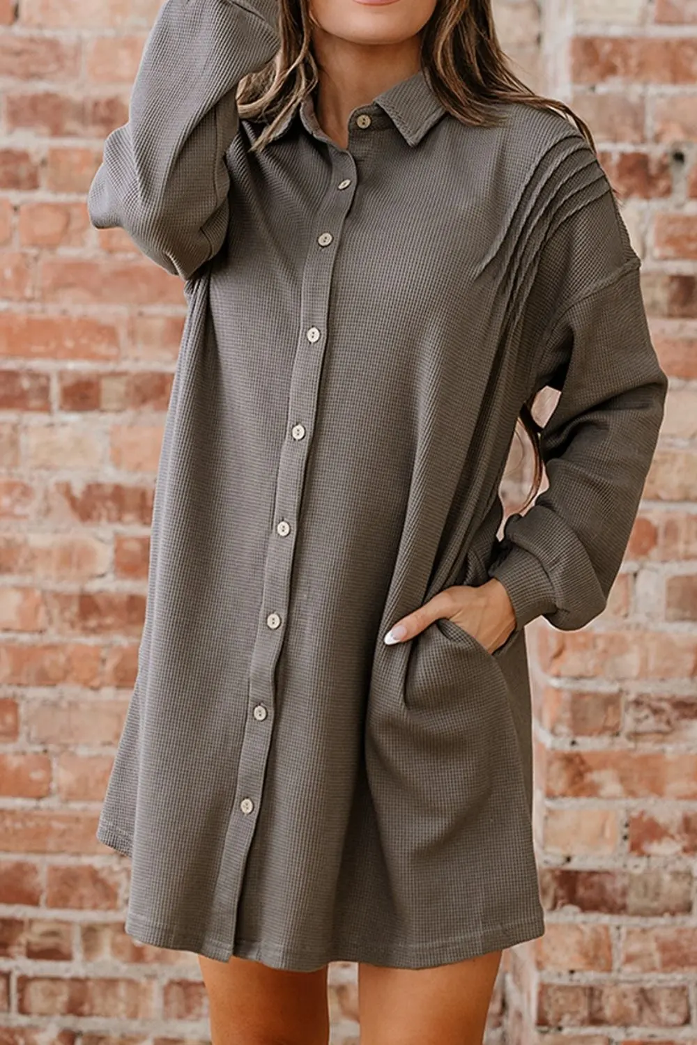 Casual Button-Down Dress with Pockets 5