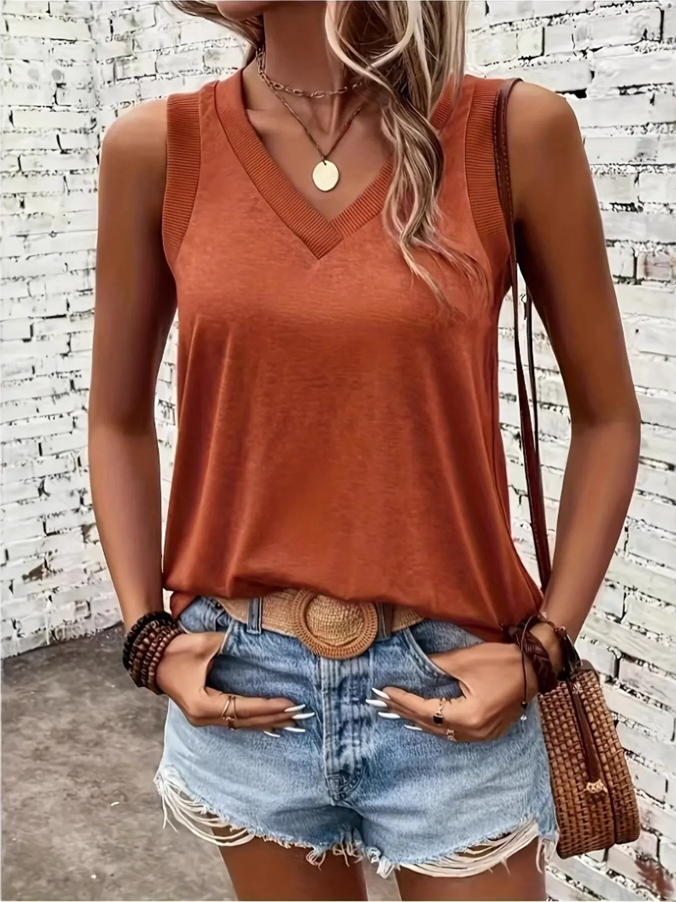 V-Neck Ribbed Trim Tank 3