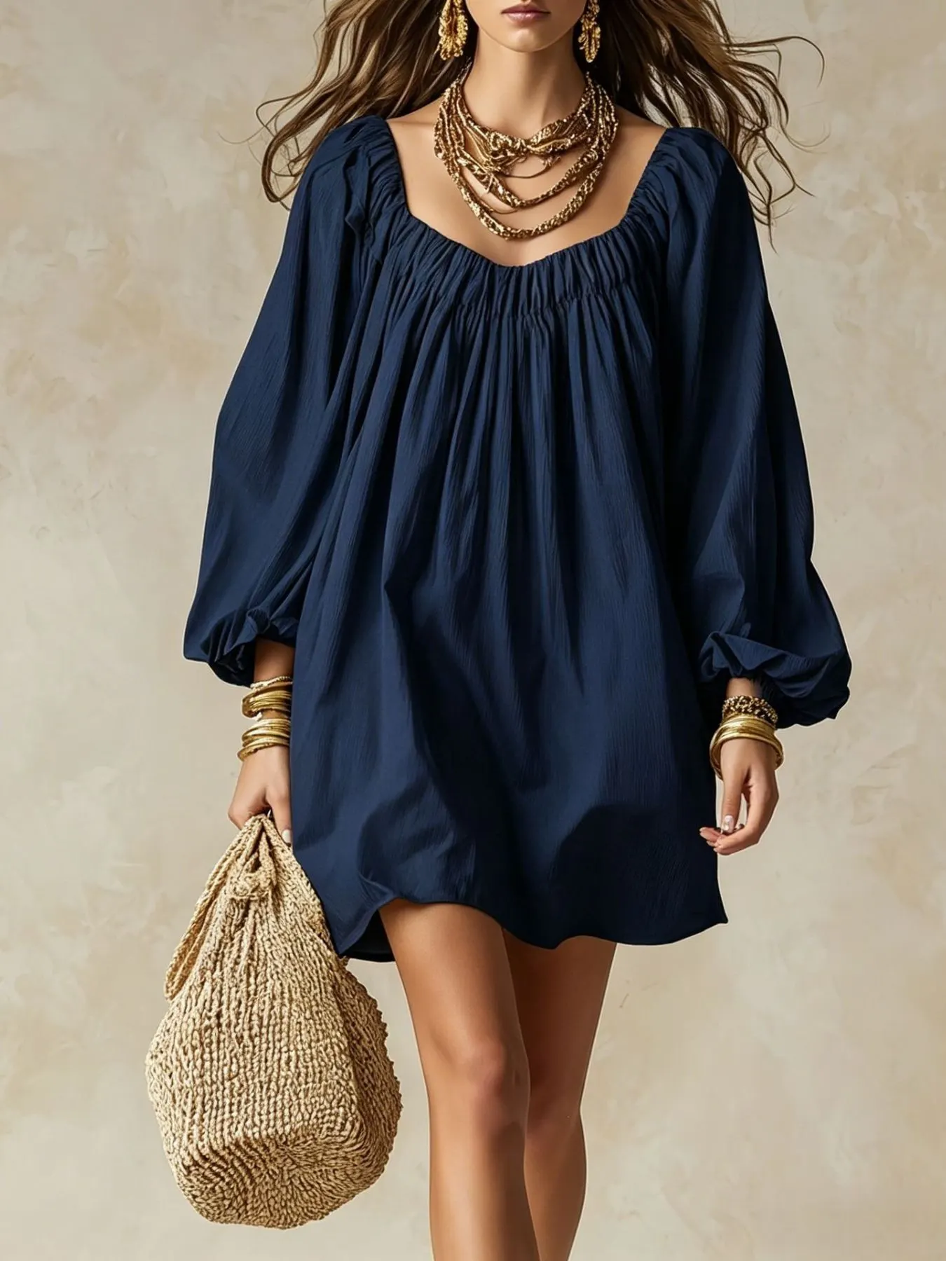 Flowy Balloon Sleeve Mini Dress 7