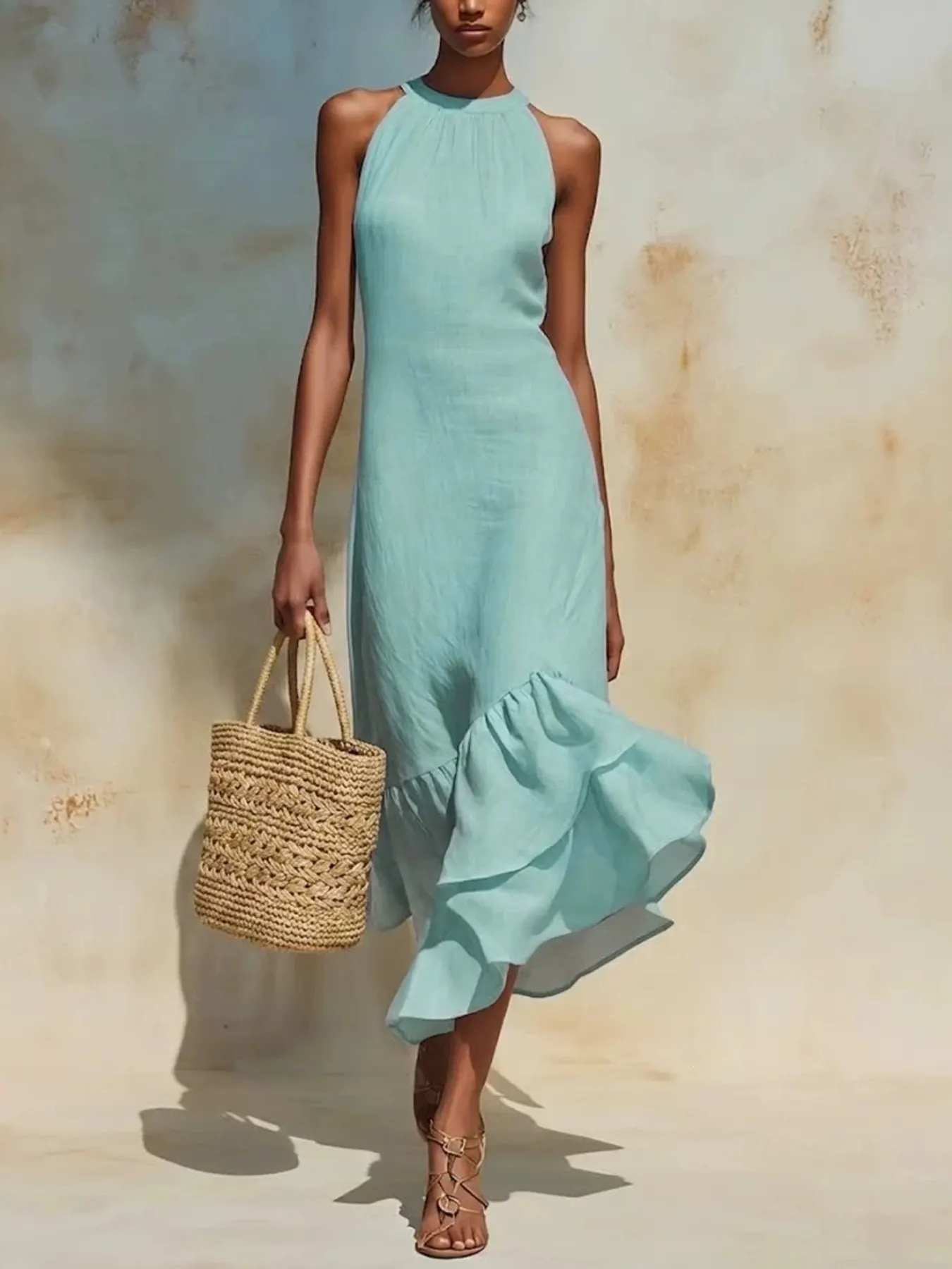 Full Size Ruffle Hem Sleeveless Midi Dress Plus Size 3