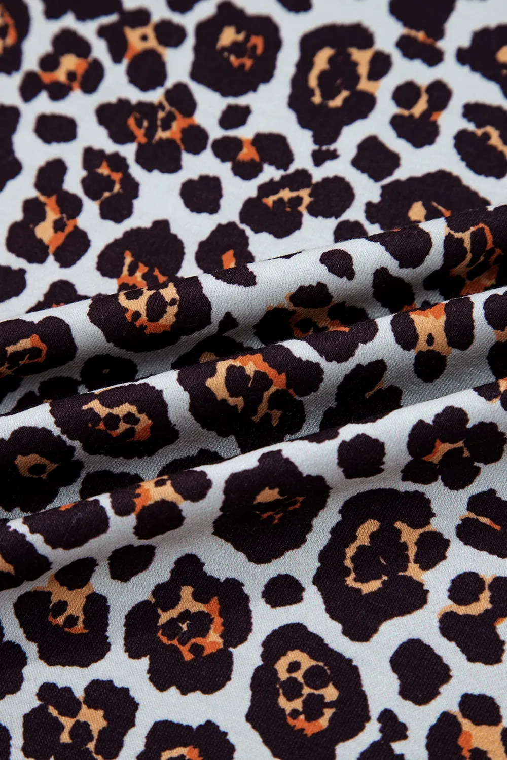 Leopard Floral Print Ribbed Puff Sleeve Patchwork Loose Sweatshirt 10