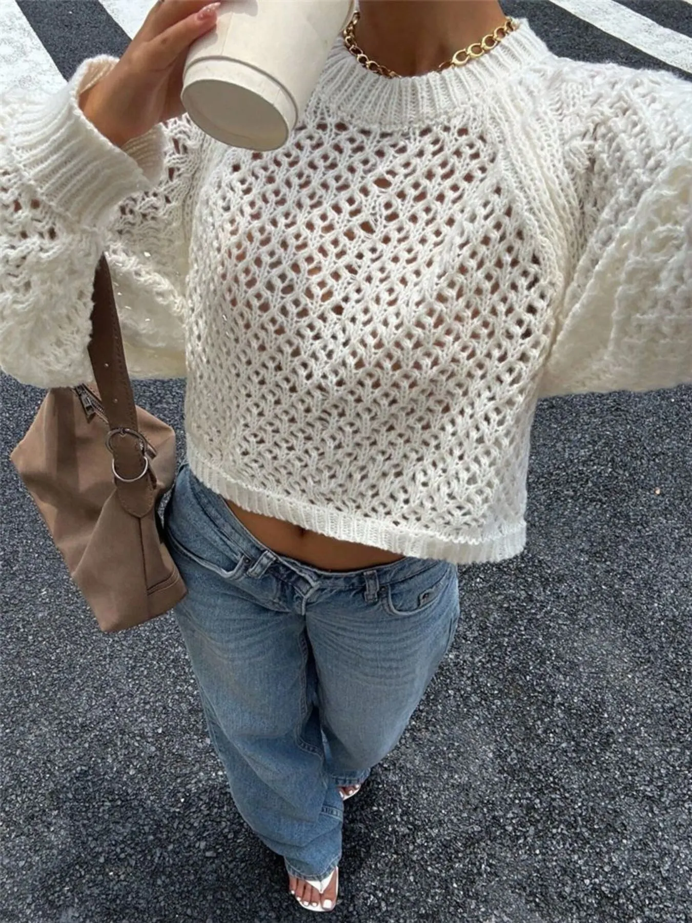 Crochet Knit Raglan Sleeve Sweater 3