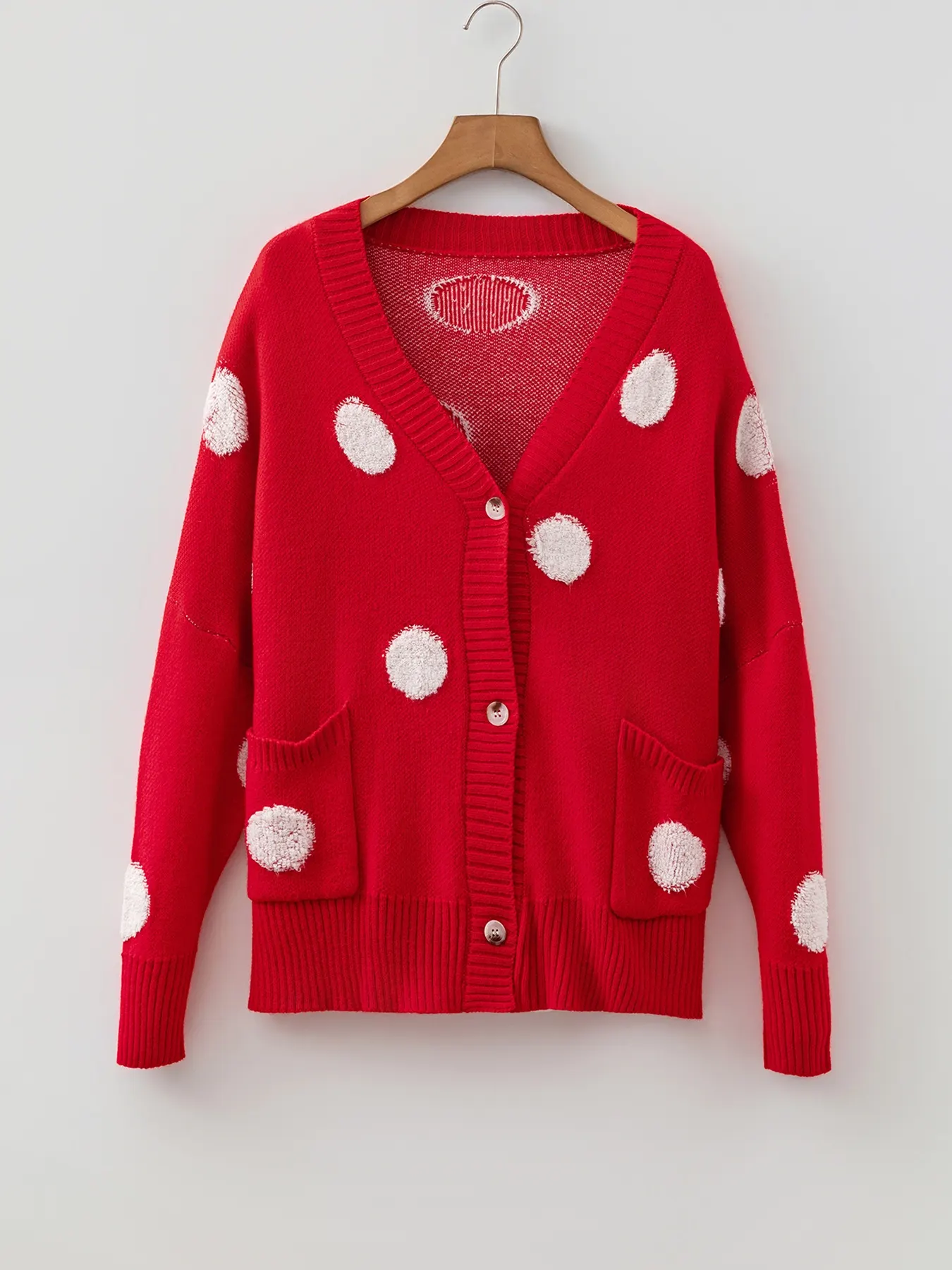 Polka Dot Button Front Oversized V Neck Cardigan 5