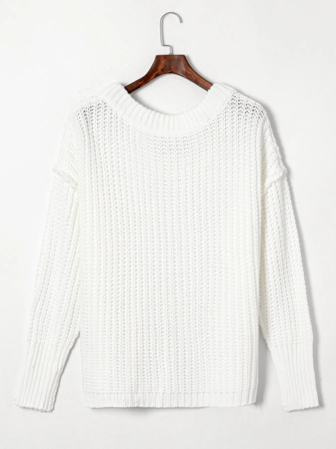 Ribbed Knit Round Neck Slouchy Chunky Sweater 7