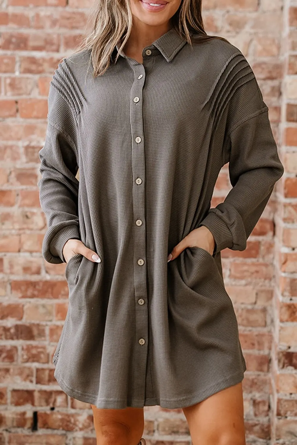 Casual Button-Down Dress with Pockets 6
