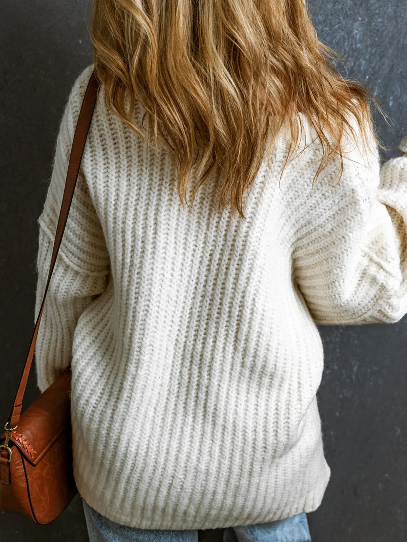 Ribbed Knit Round Neck Slouchy Chunky Sweater 2