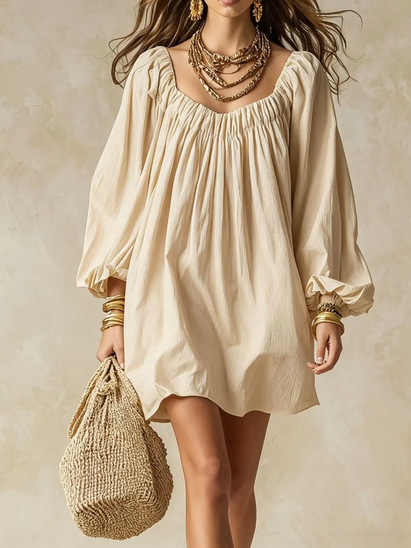 Flowy Balloon Sleeve Mini Dress 9