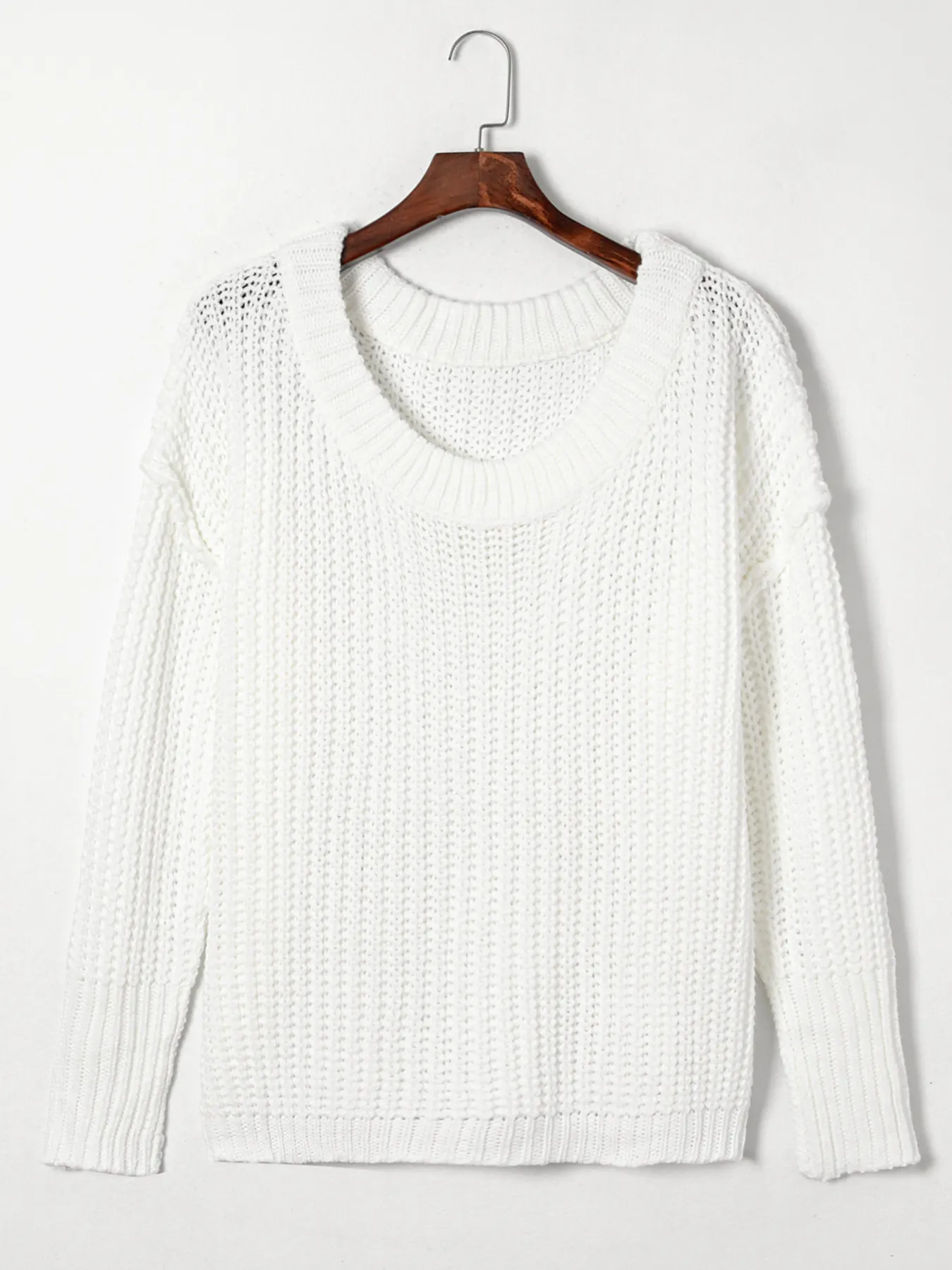 Ribbed Knit Round Neck Slouchy Chunky Sweater 6