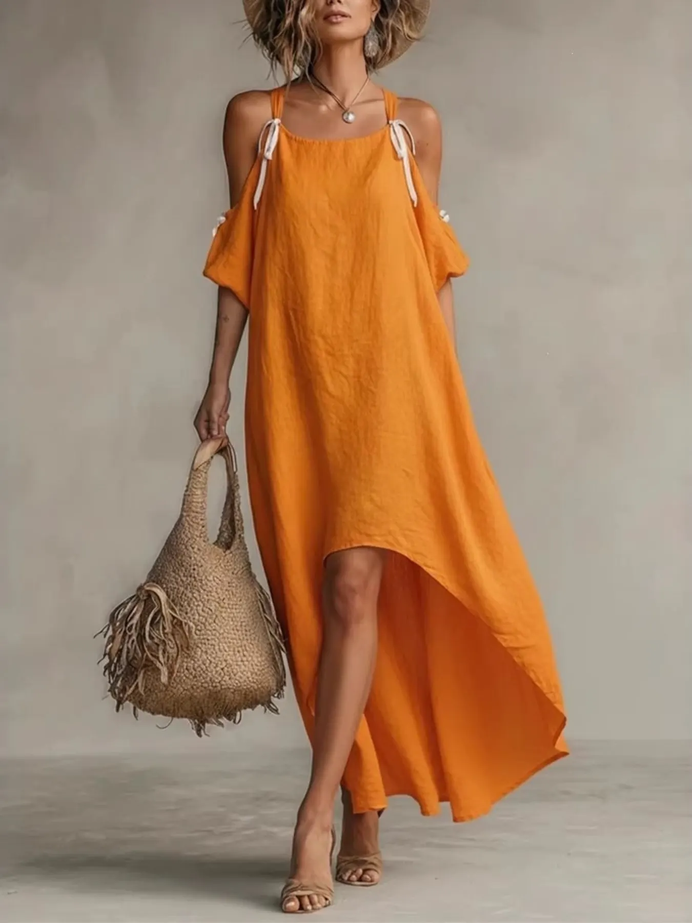 High-Low Cold Shoulder Maxi Dress