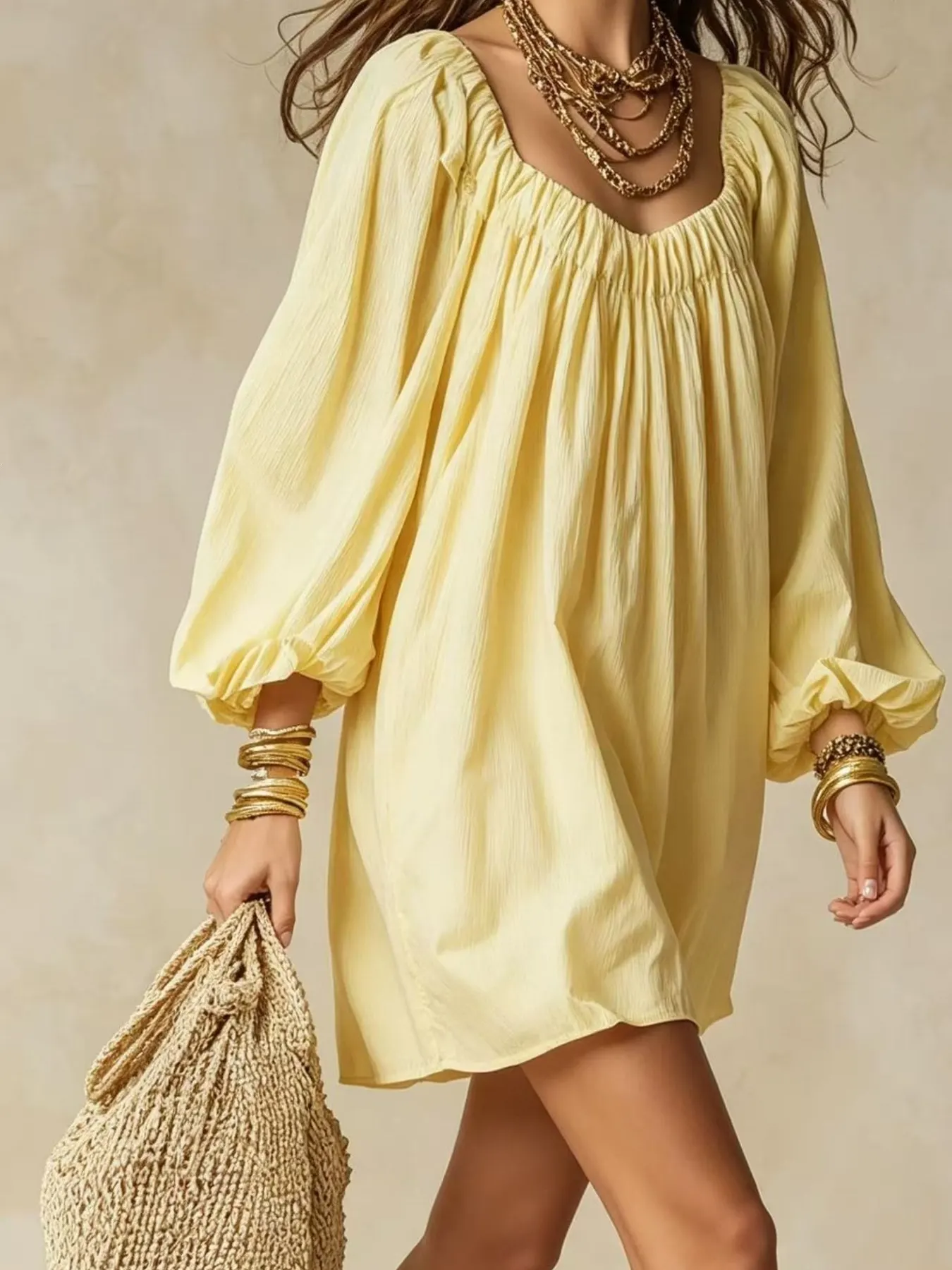 Flowy Balloon Sleeve Mini Dress 3