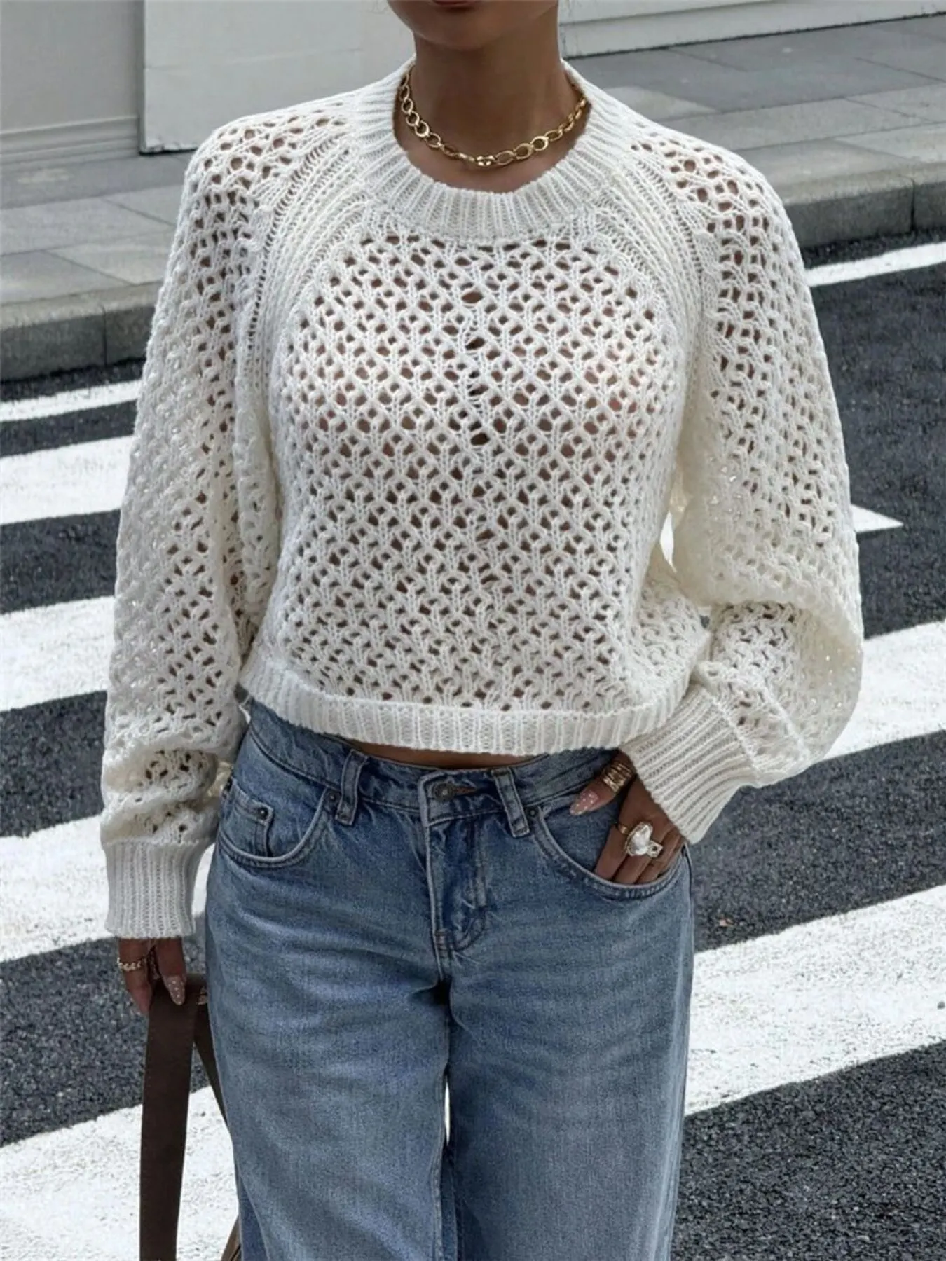 Crochet Knit Raglan Sleeve Sweater