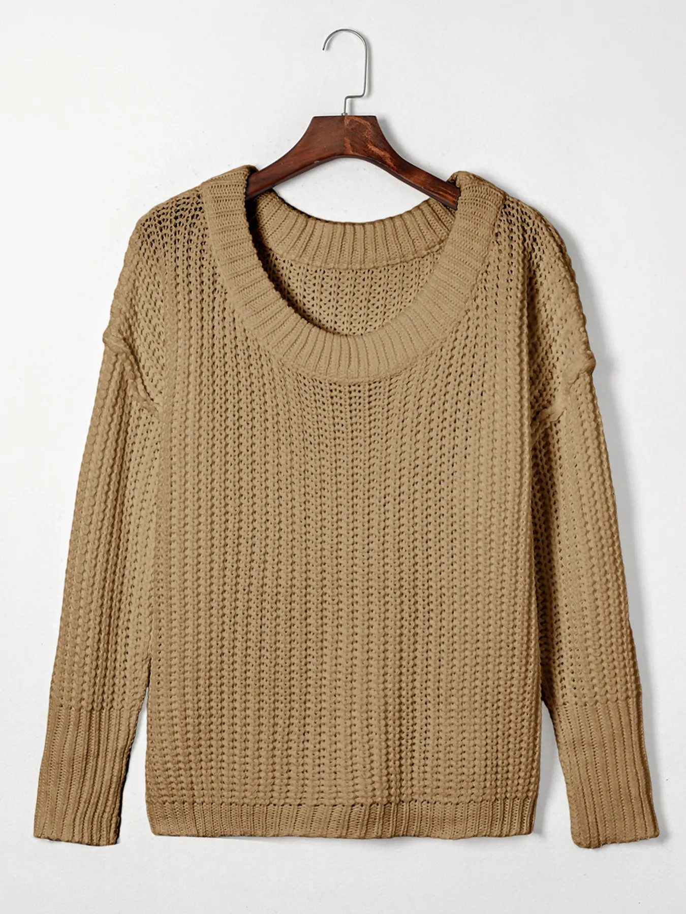 Ribbed Knit Round Neck Slouchy Chunky Sweater 13