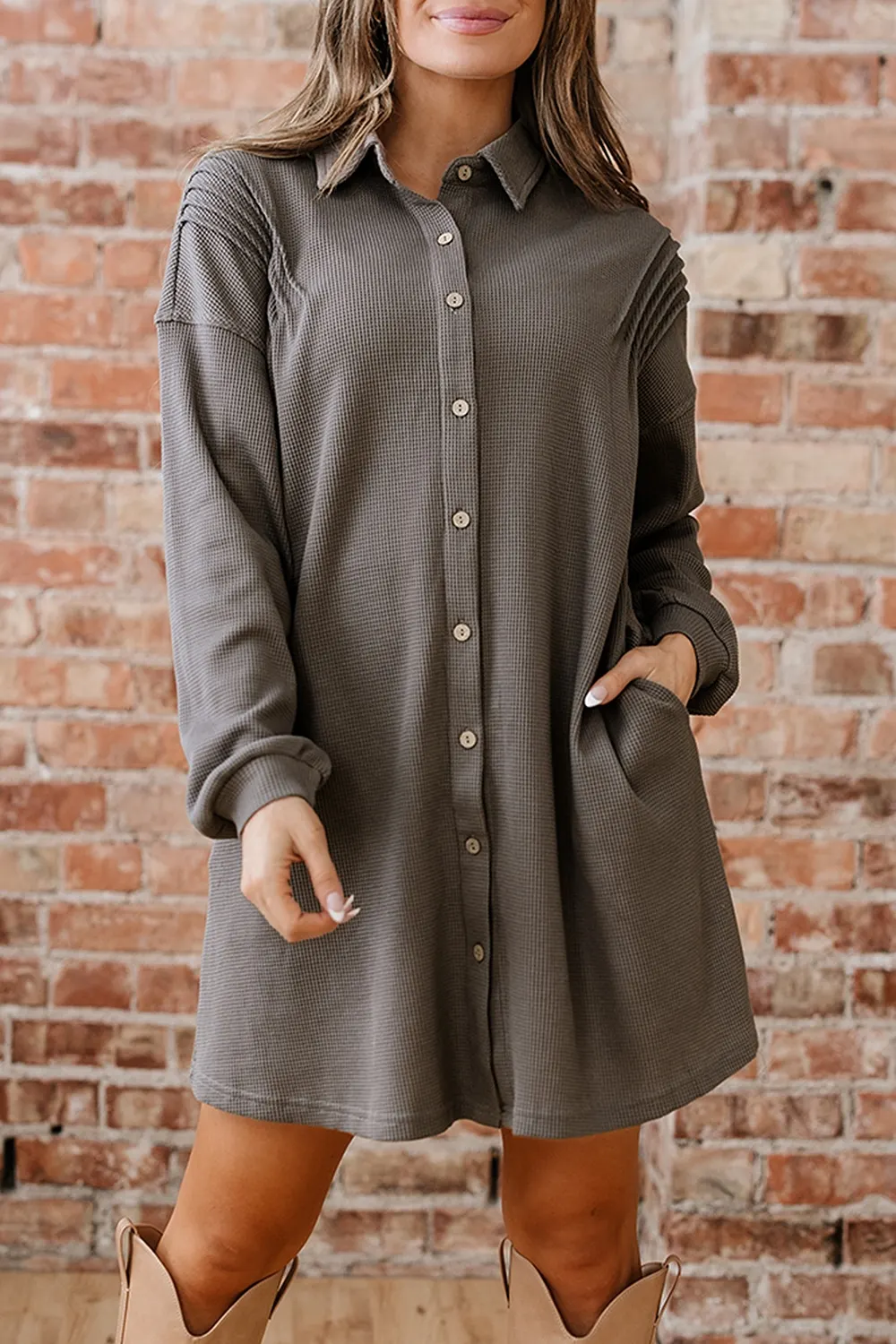 Casual Button-Down Dress with Pockets
