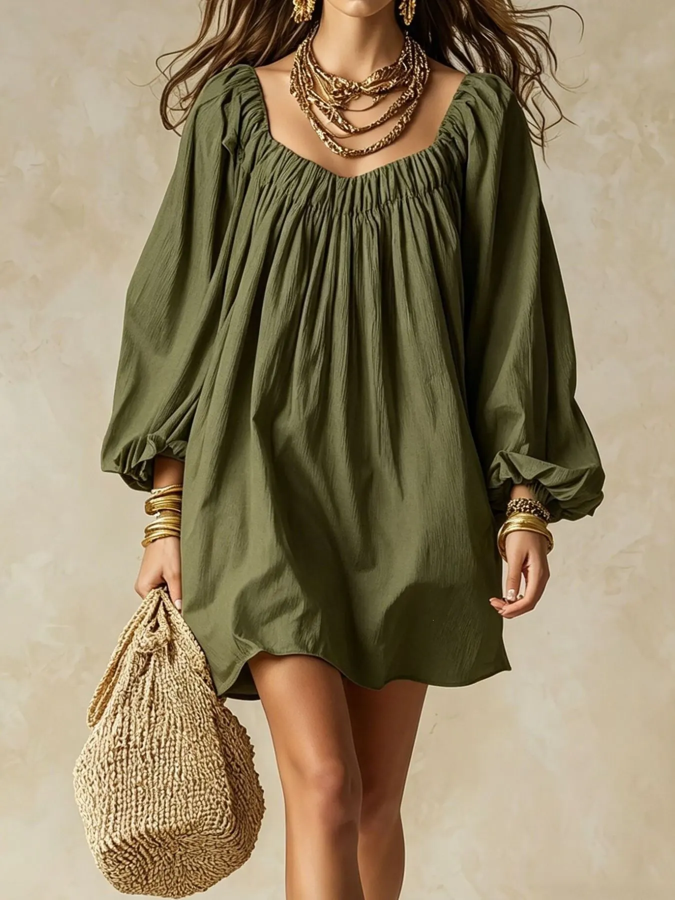 Flowy Balloon Sleeve Mini Dress 6
