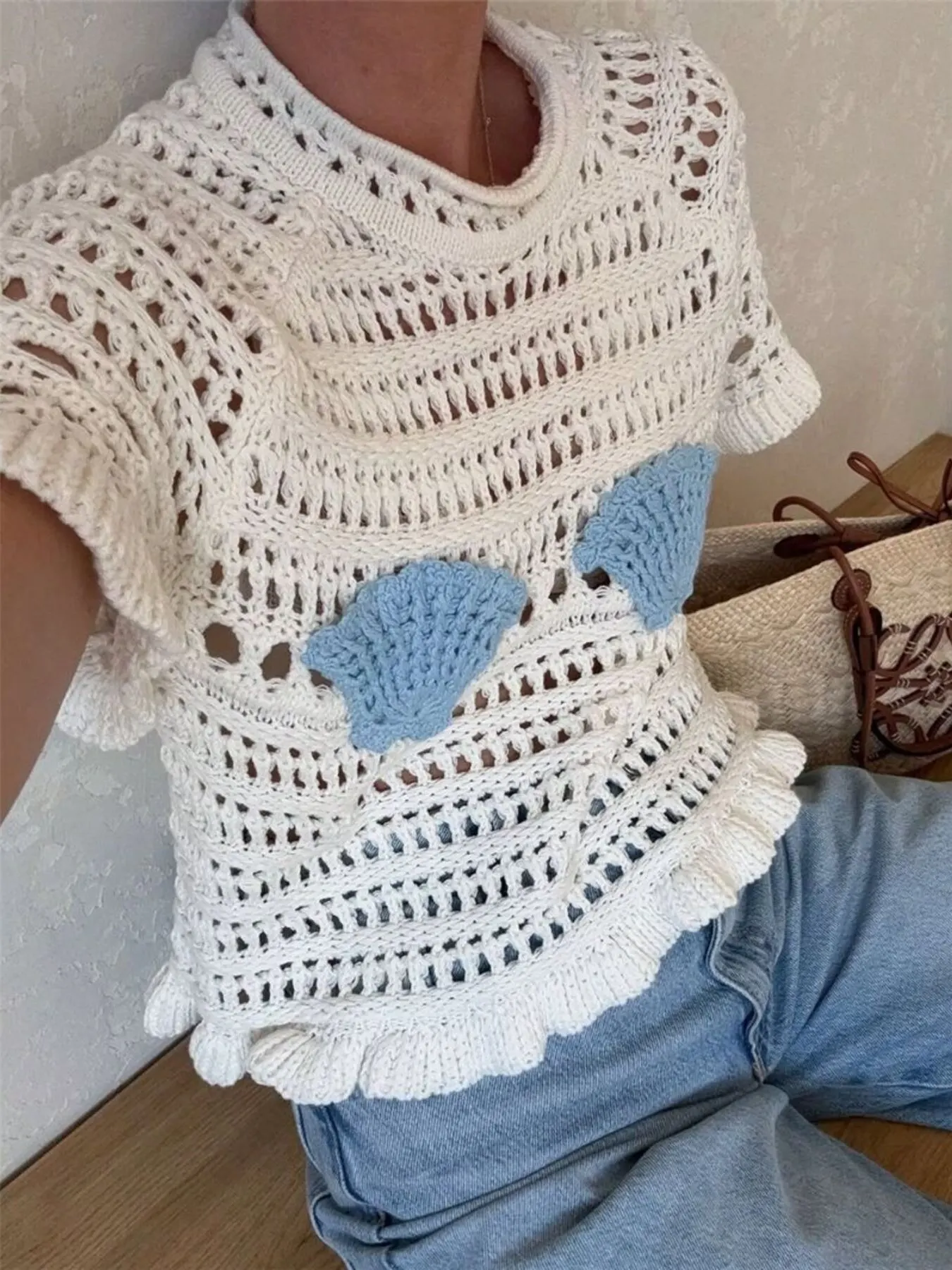 Seashell Crochet Knit Top 4