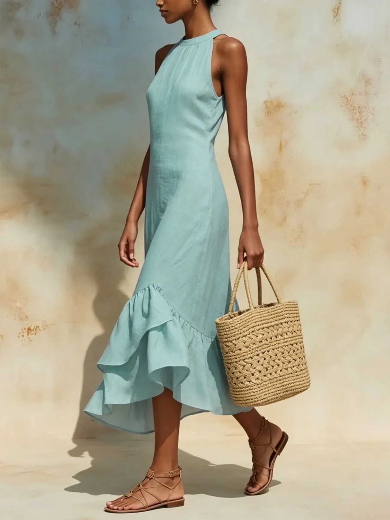 Full Size Ruffle Hem Sleeveless Midi Dress Plus Size 4