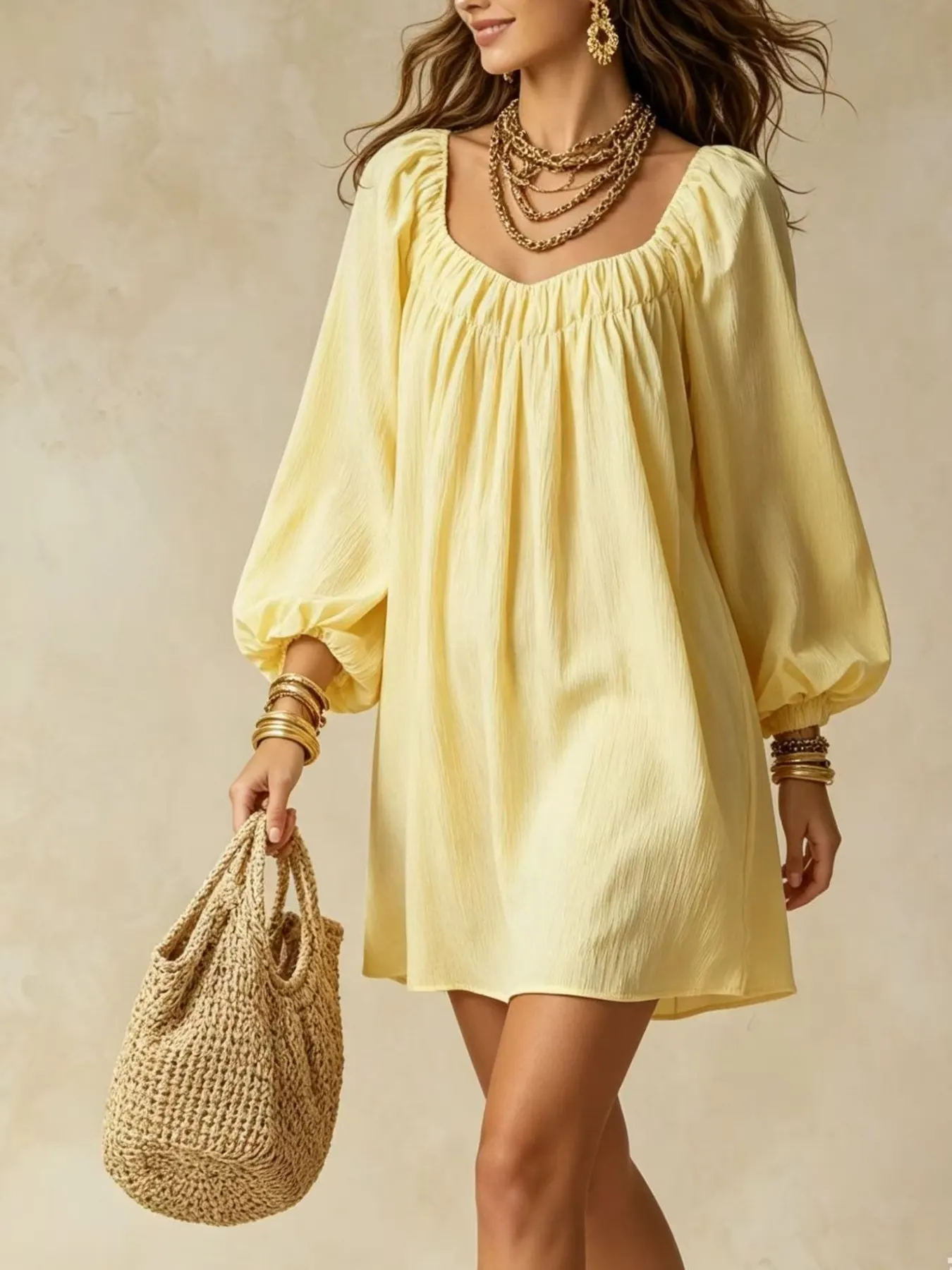 Flowy Balloon Sleeve Mini Dress 2