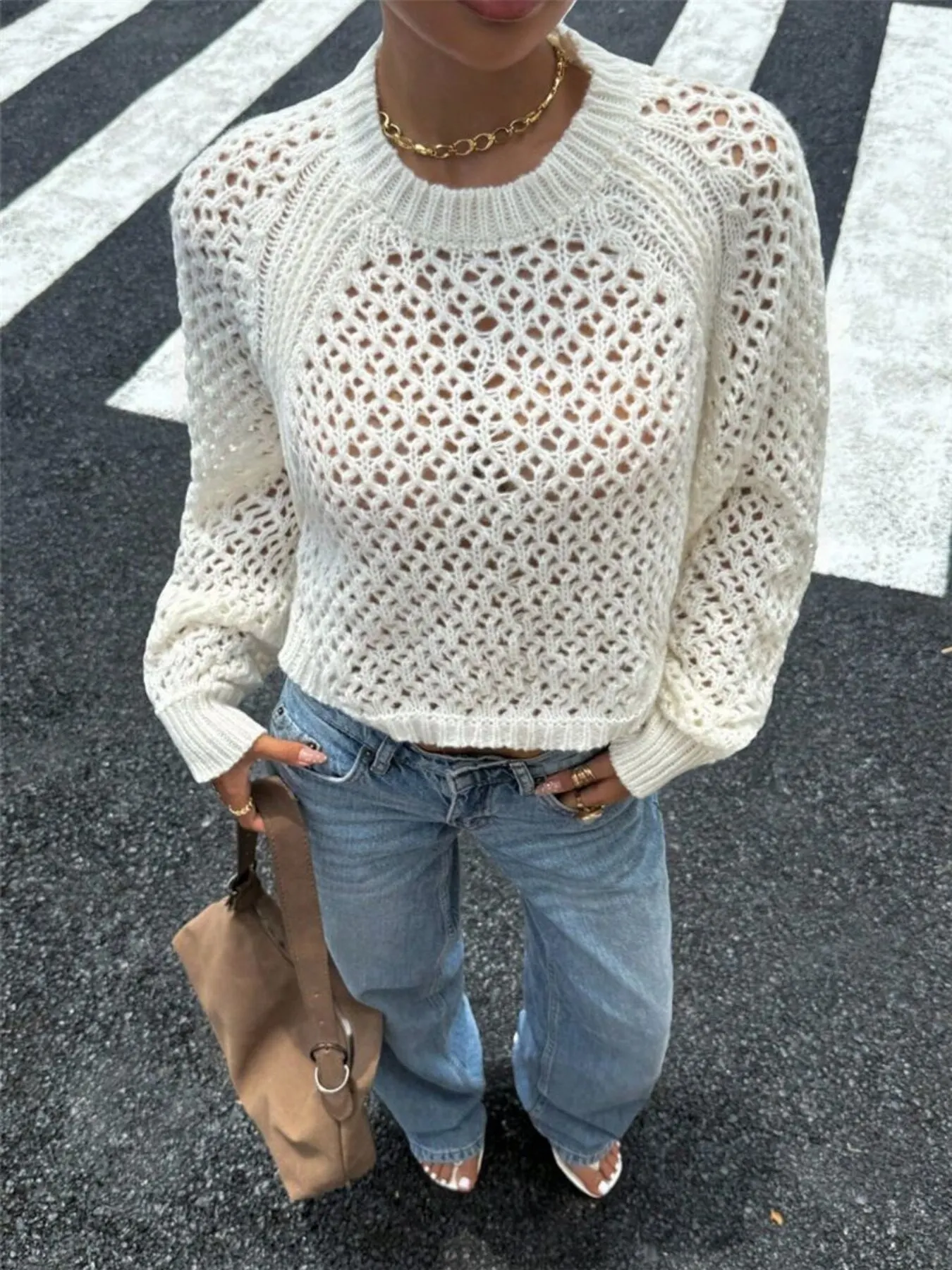 Crochet Knit Raglan Sleeve Sweater 2