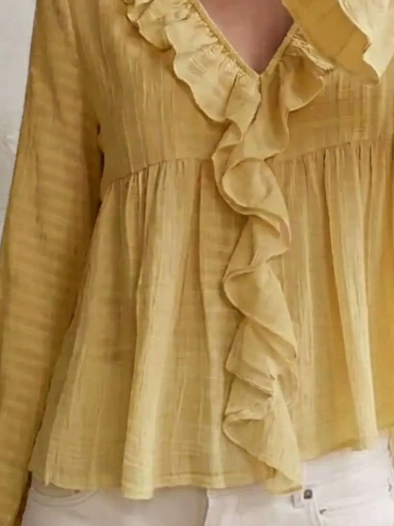 Ruffled V-Neck Flounce Sleeve Blouse 6