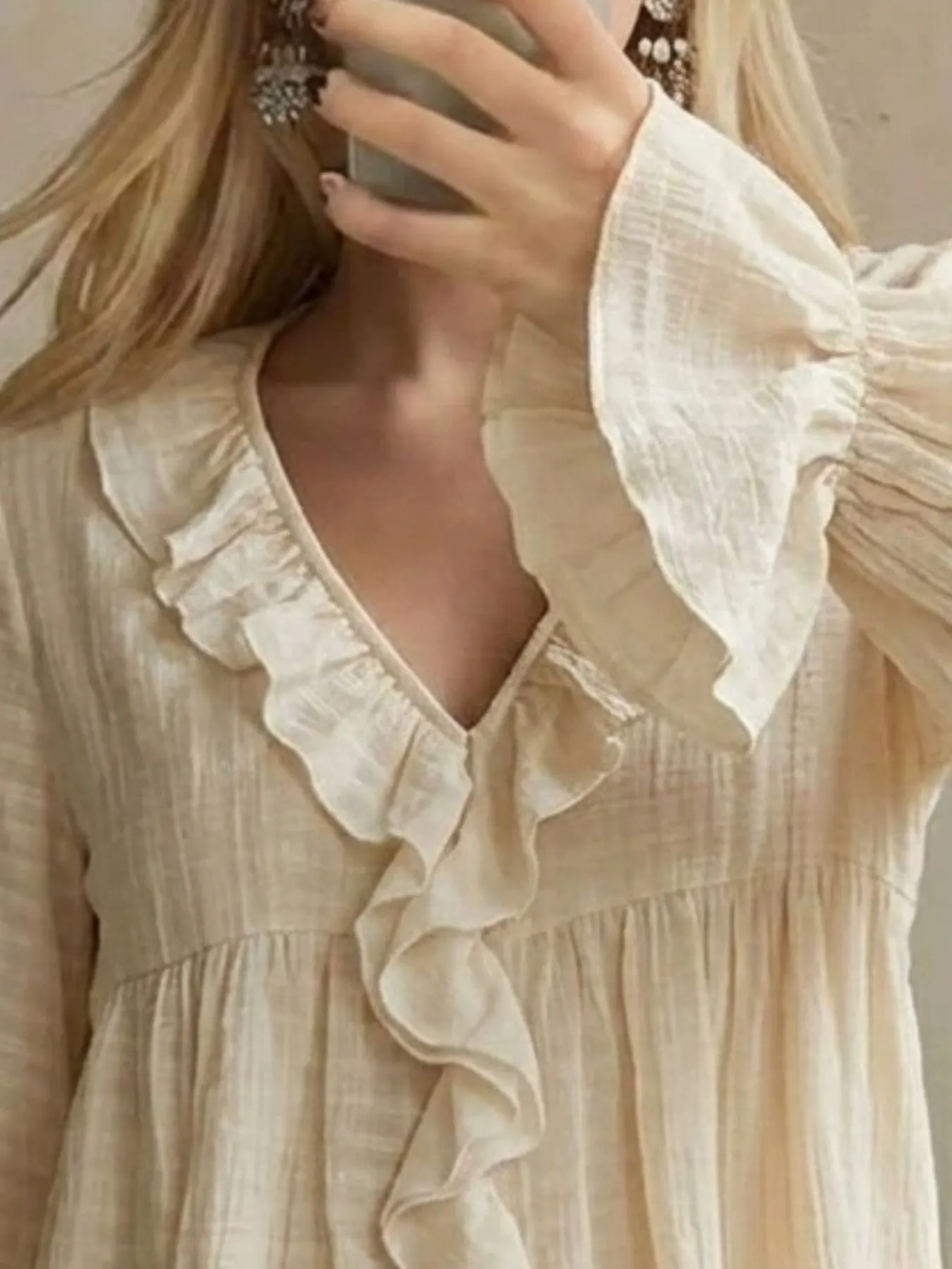 Ruffled V-Neck Flounce Sleeve Blouse 2