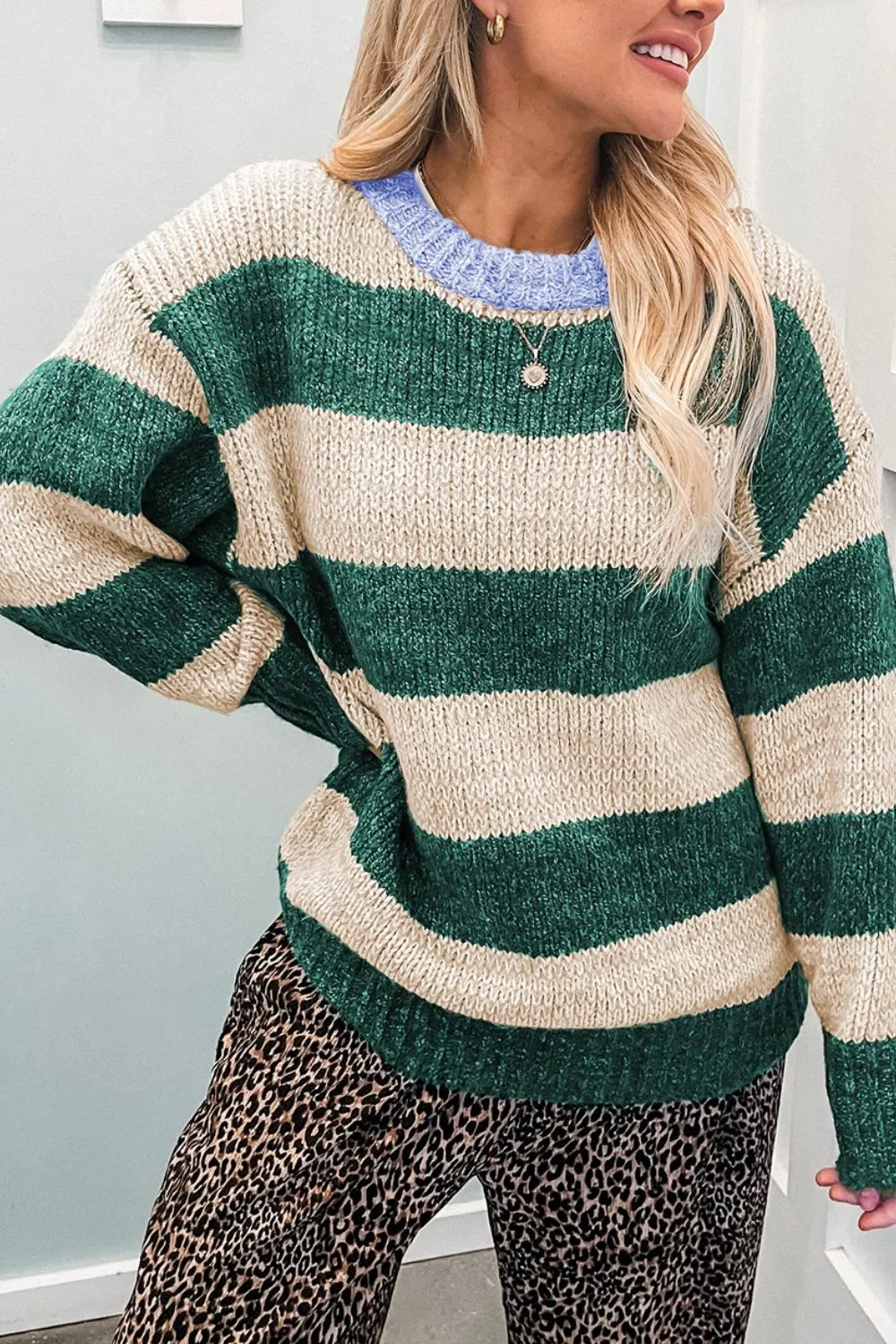 Stripe Striped Colorblock Drop Shoulder Pullover Sweater 4