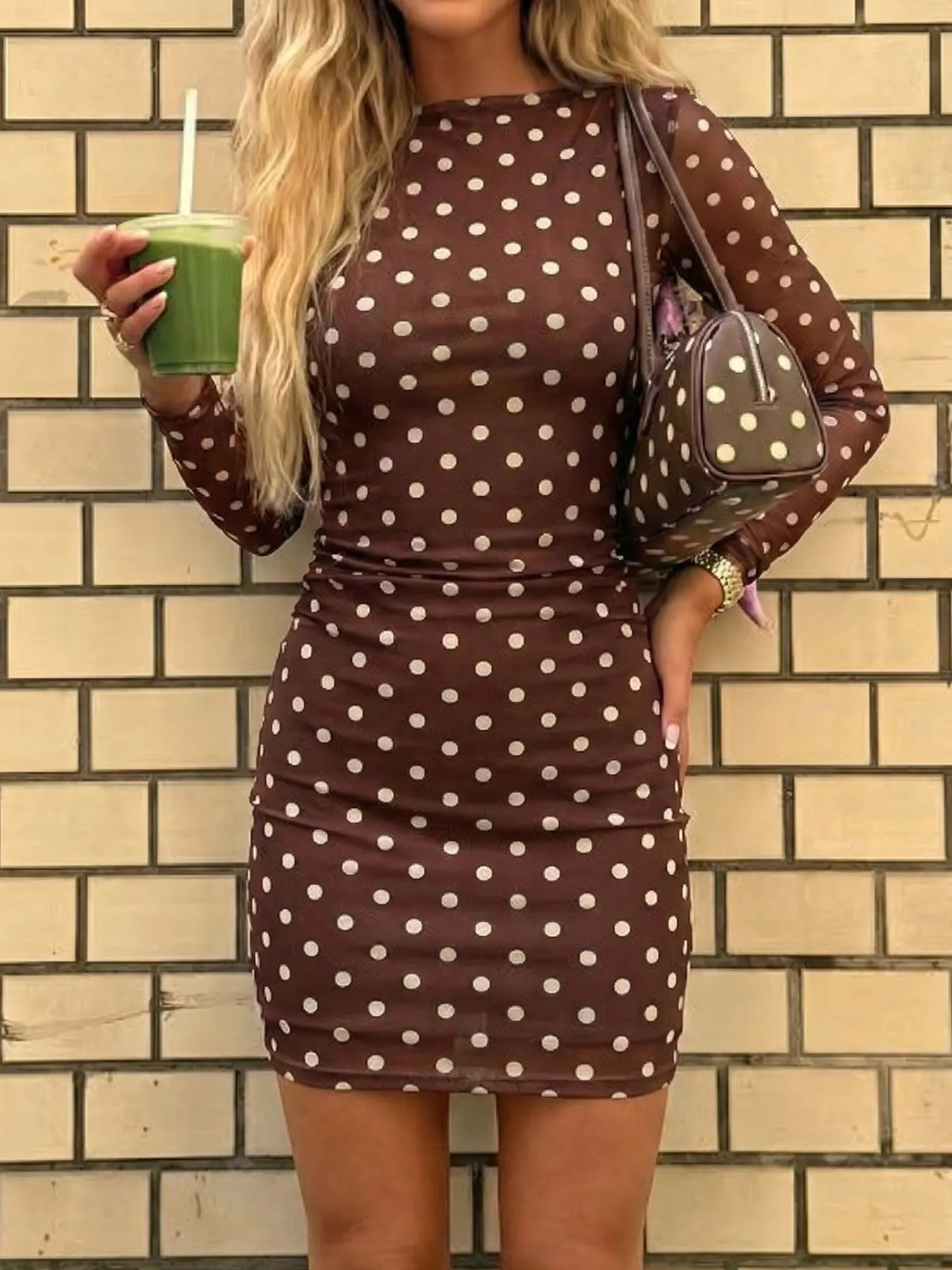 Polka Dot Long Sleeve Mini Dress 2