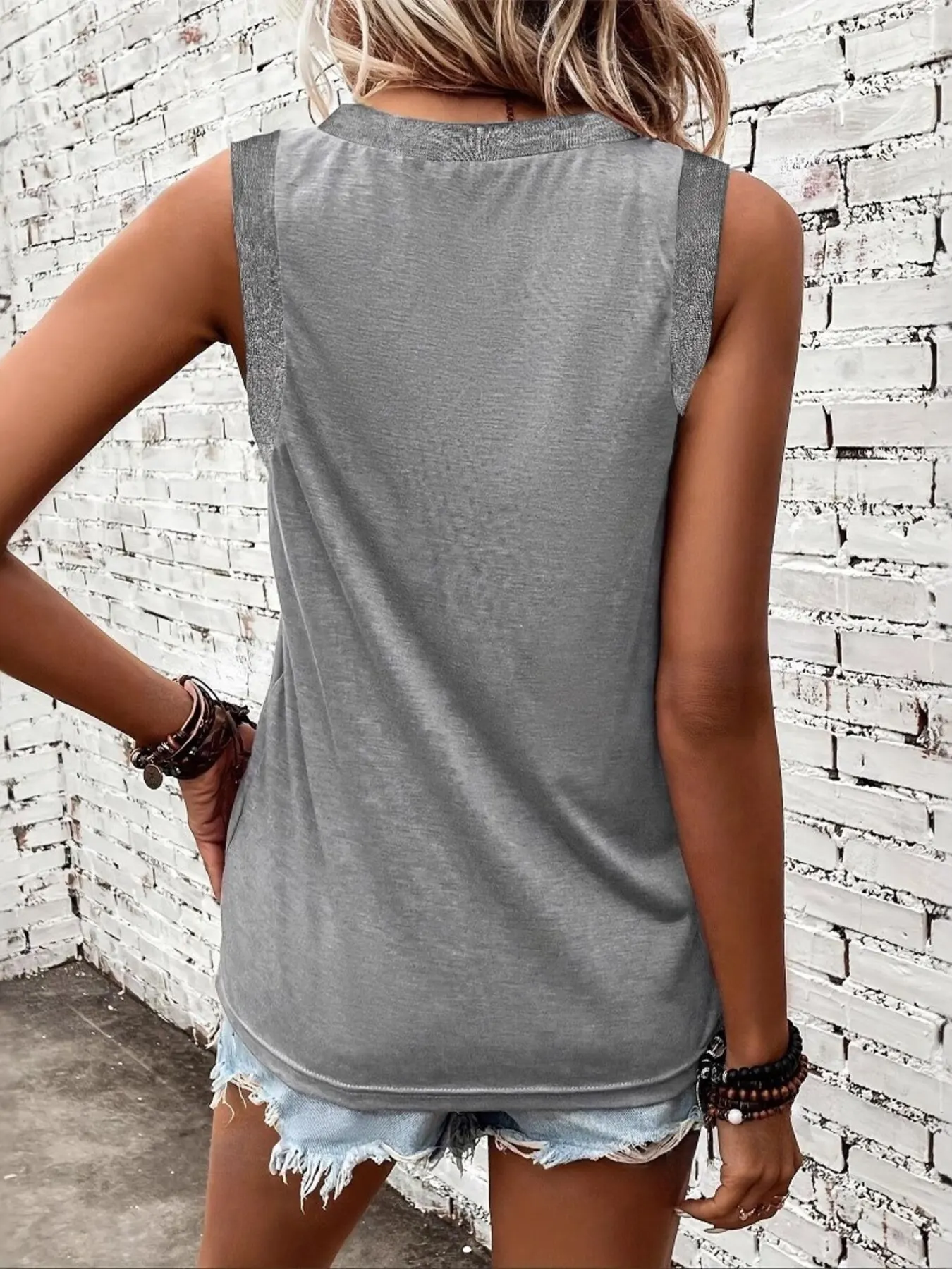V-Neck Ribbed Trim Tank 14