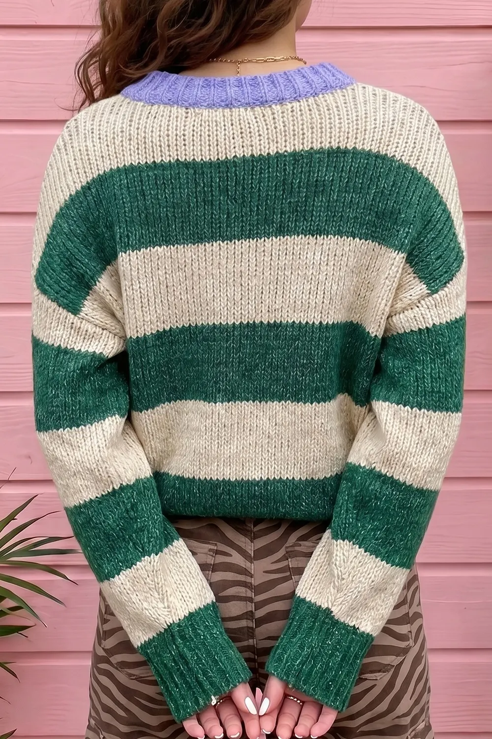 Stripe Striped Colorblock Drop Shoulder Pullover Sweater 2